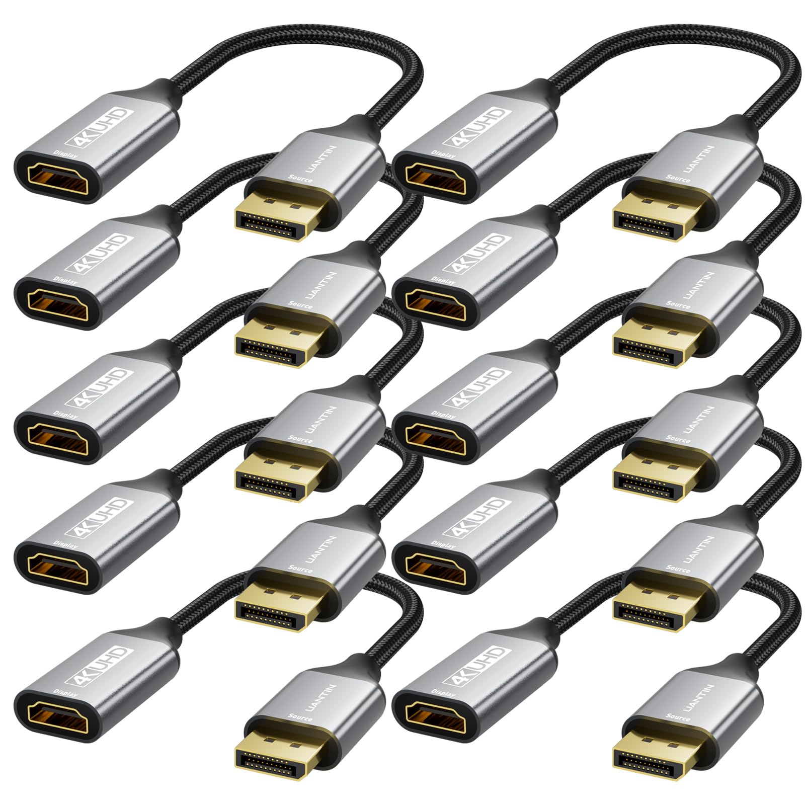 UANTIN Lot de 10 adaptateurs DisplayPort vers HDMI 4K | Convertisseur unidirectionnel DP DisplayPort mâle vers HDMI femelle pour PC, Dell, HP, AMD NVIDIA, ordinateur portable, HDTV moniteur et autres