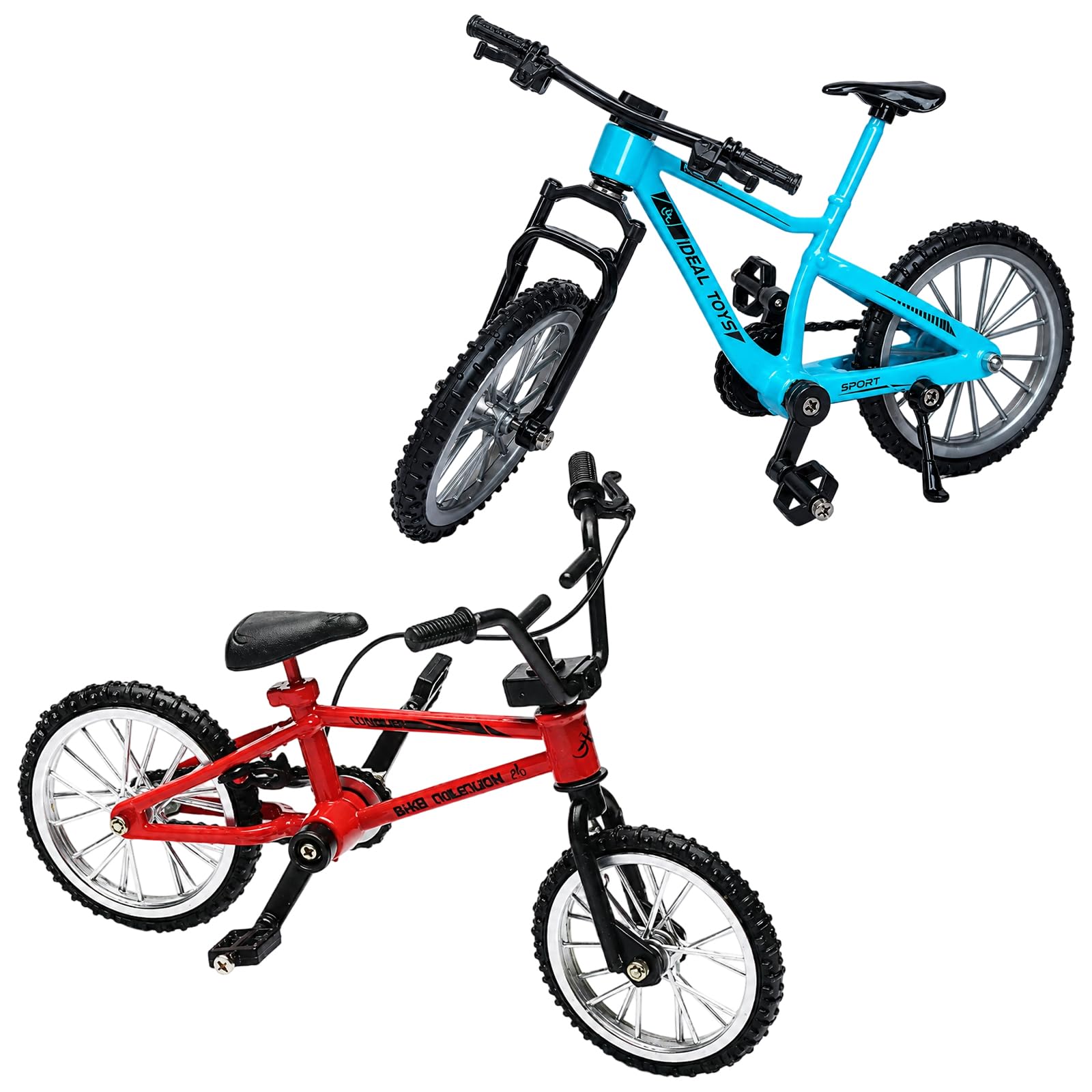 BATSEREN 2-Piece Finger Bike Set, Blue Downhill Finger Mountain Bike and Red Finger MTB for Desk Decoration