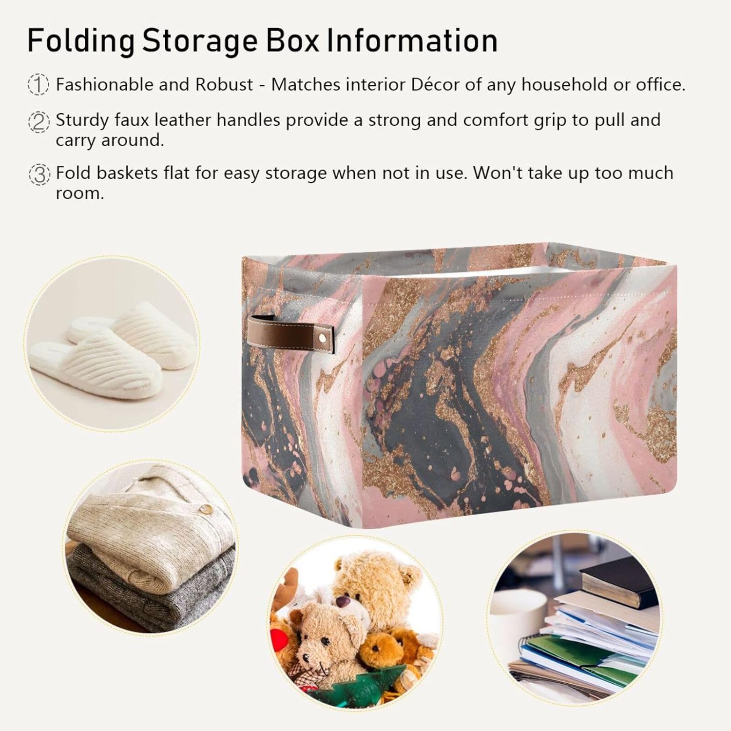 OTVEE Canvas Bins for Closet Shelves Organizing Gray Pink Marble Liquid Storage Basket Baby Clothes Organizers Storage Box Nursery Bins Gift Baskets 2 Pack