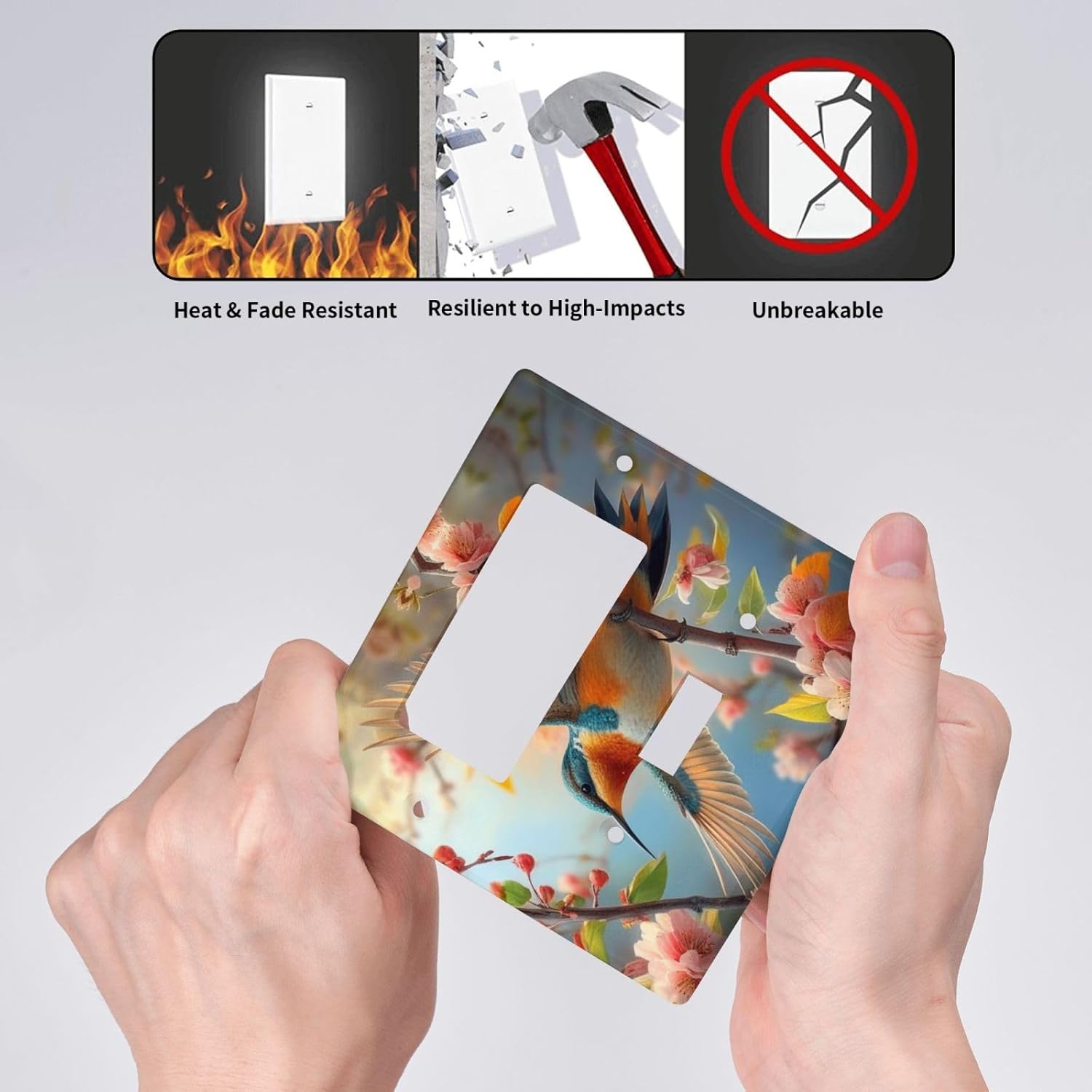 Decorative Art Light Switch Covers Hummingbird & Blossom Switch Plate Cover 2 Gang Single Toggle Rocker Combination Electrical Faceplate Switchplate Wall Plate