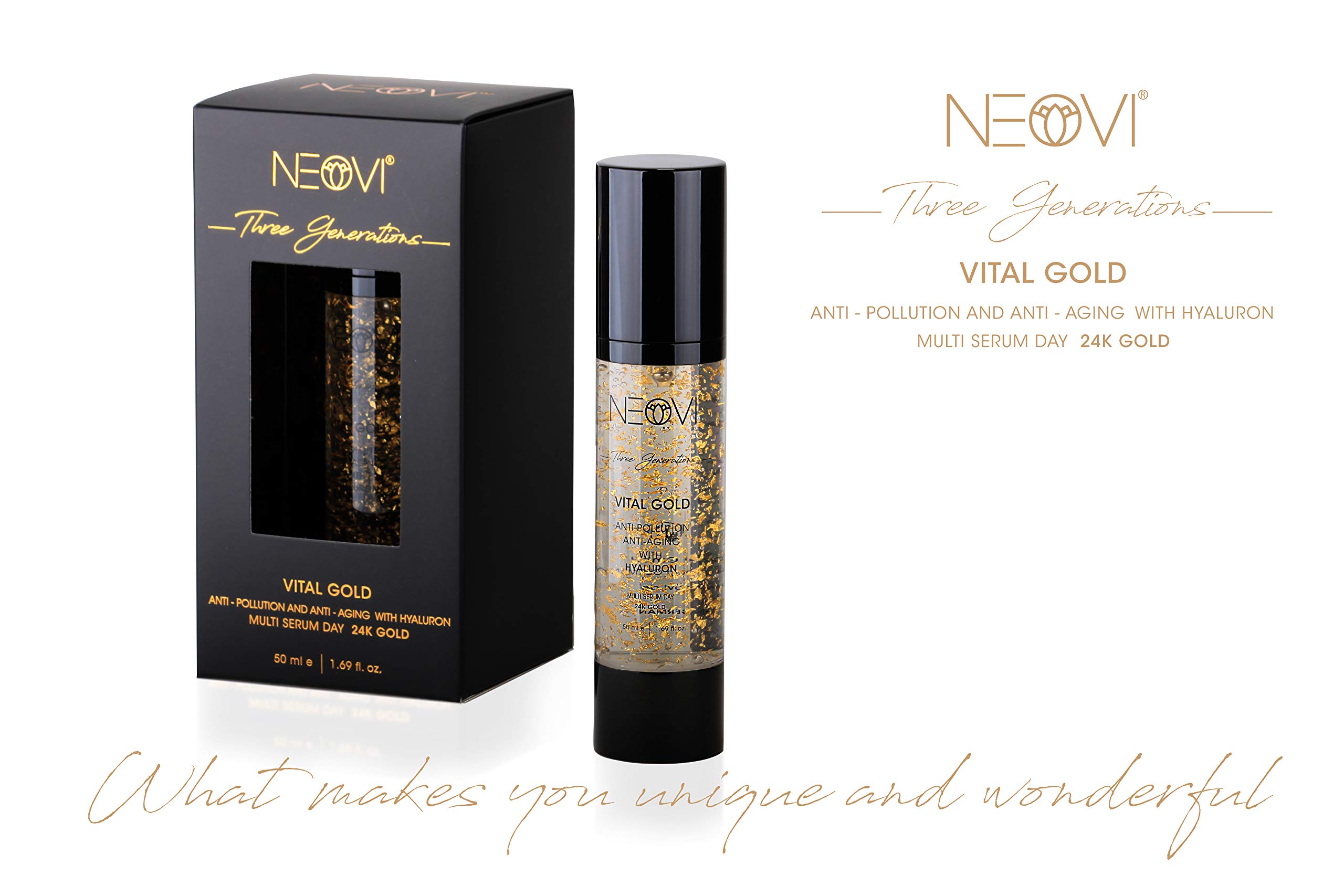 VITAL GOLD 50ml | Hyaluronsäure Serum mit 24K Gold | HYALURON Anti Aging & Anti Falten | Vitamin A, B, C | Feuchtigkeitscreme | Derma Test sehr Gut