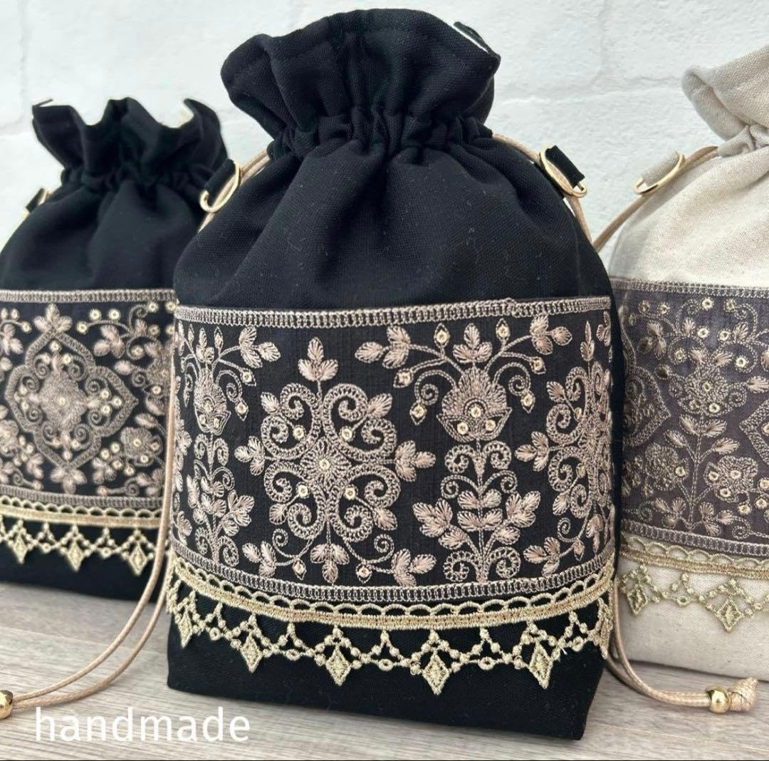 Amazon.co.jp: 【ノーブランド品】インド刺繍リボン バッグ 巾着