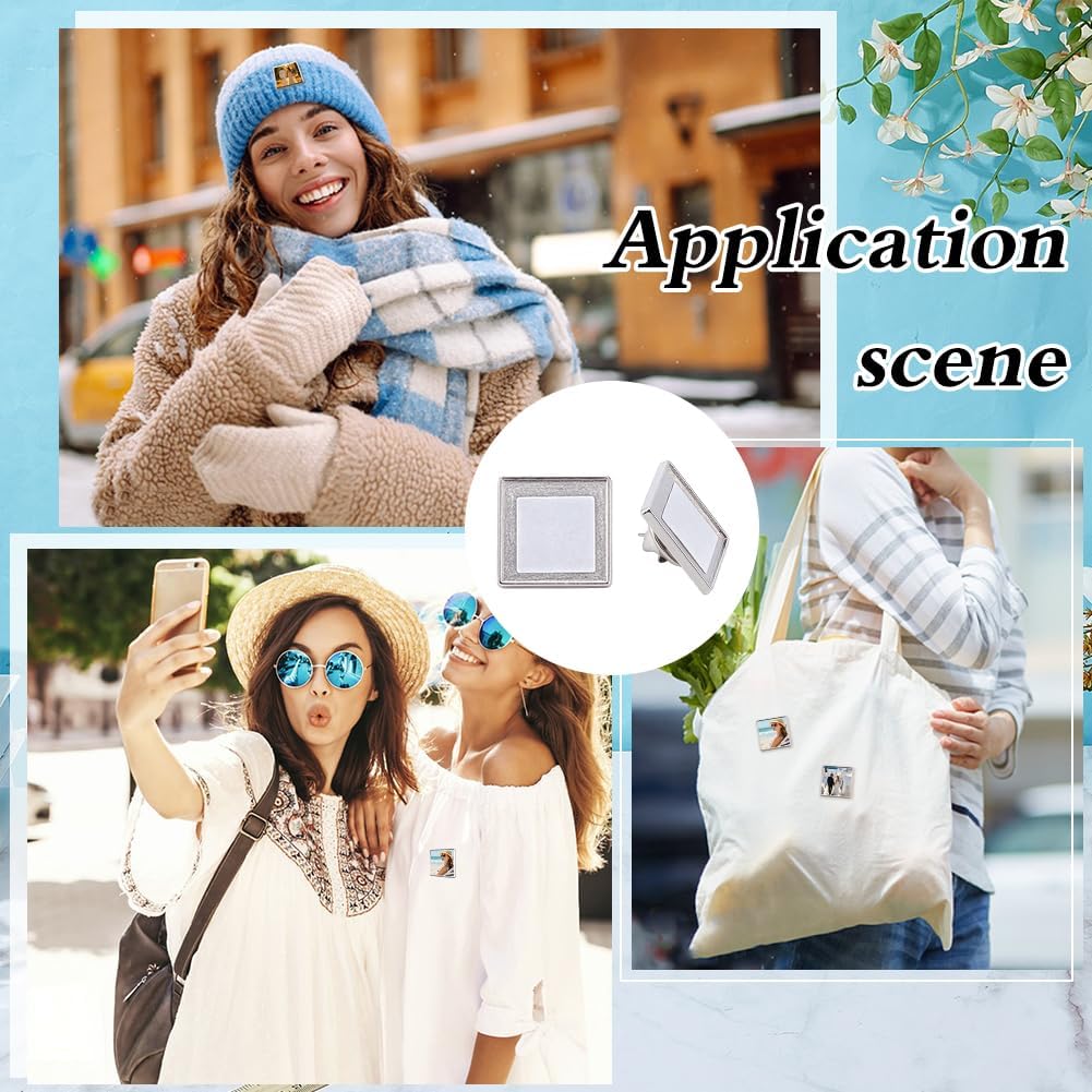 MAYJOYDIY 60 Sets Sublimation Blank Brooch Pin Button 0.77 Inch Silver DIY Button Pin Badge with Pin Backs & Film Heat Transfer Badge for DIY Craft Making