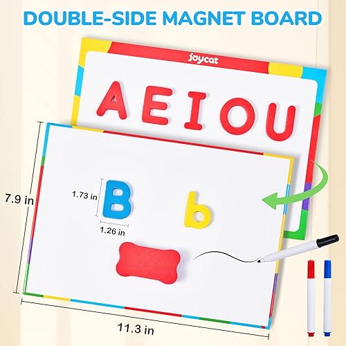 Miniatura 3 de JoyCat Kit de letras magnéticas coloridas para el aula, 234 piezas con tablero magnético de doble cara, letras del alfabeto de espuma para niños en