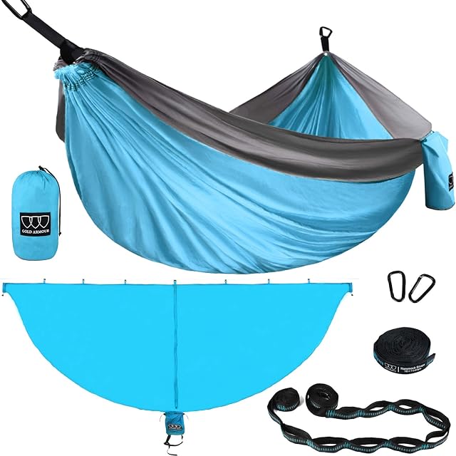 Gold Armour Camping Double Hammock with Mosquito Net Set Removable - Double Parachute Hammock USA Based Brand Lightweight