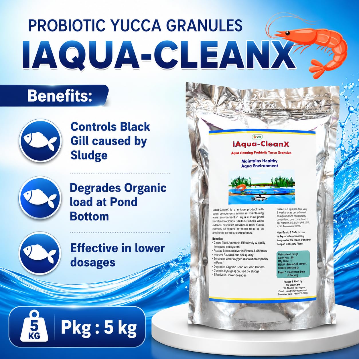 Vmcropcare iAqua-CleanX Probiotic Yucca Aqua Granules 5 kg - Improves Water Quality for Fish and Shrimp Culture — Amazon image 6
