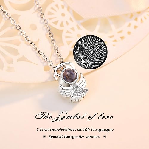 Miniatura 3 de Regalos para el día de la madre para mamá, regalos de cumpleaños de aniversario para mujeres, figura de ángel de cristal rosa brillante con collar