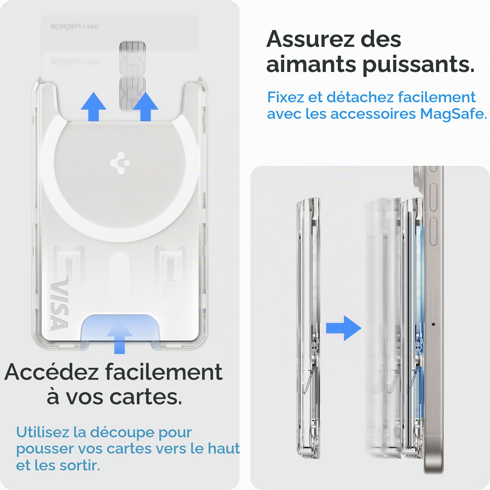 Spigen Ultra Hybrid MagFit Porte-Cartes Magnétique Conçu pour MagSafe Compatible avec Les modèles iPhone 17/16/15/14/13/12 MagSafe Wallet - Transparent
