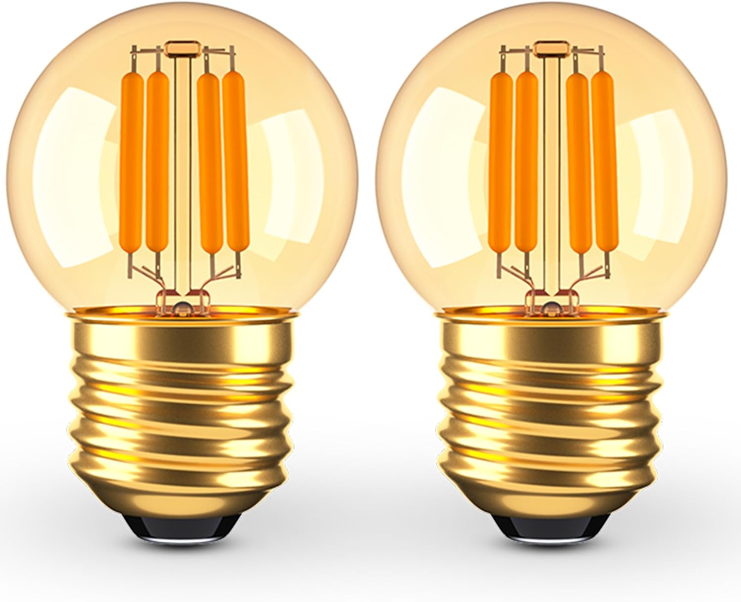 3 Watt Dimmable Low Wattage LED Bulbs Equivalent to 25 Watt Light Bulbs,E26 Standard Base G40 Small Globe Light Bulbs,2200K Warm Light for Bedroom Study Lighting,Amber Glass,110V,2PCS