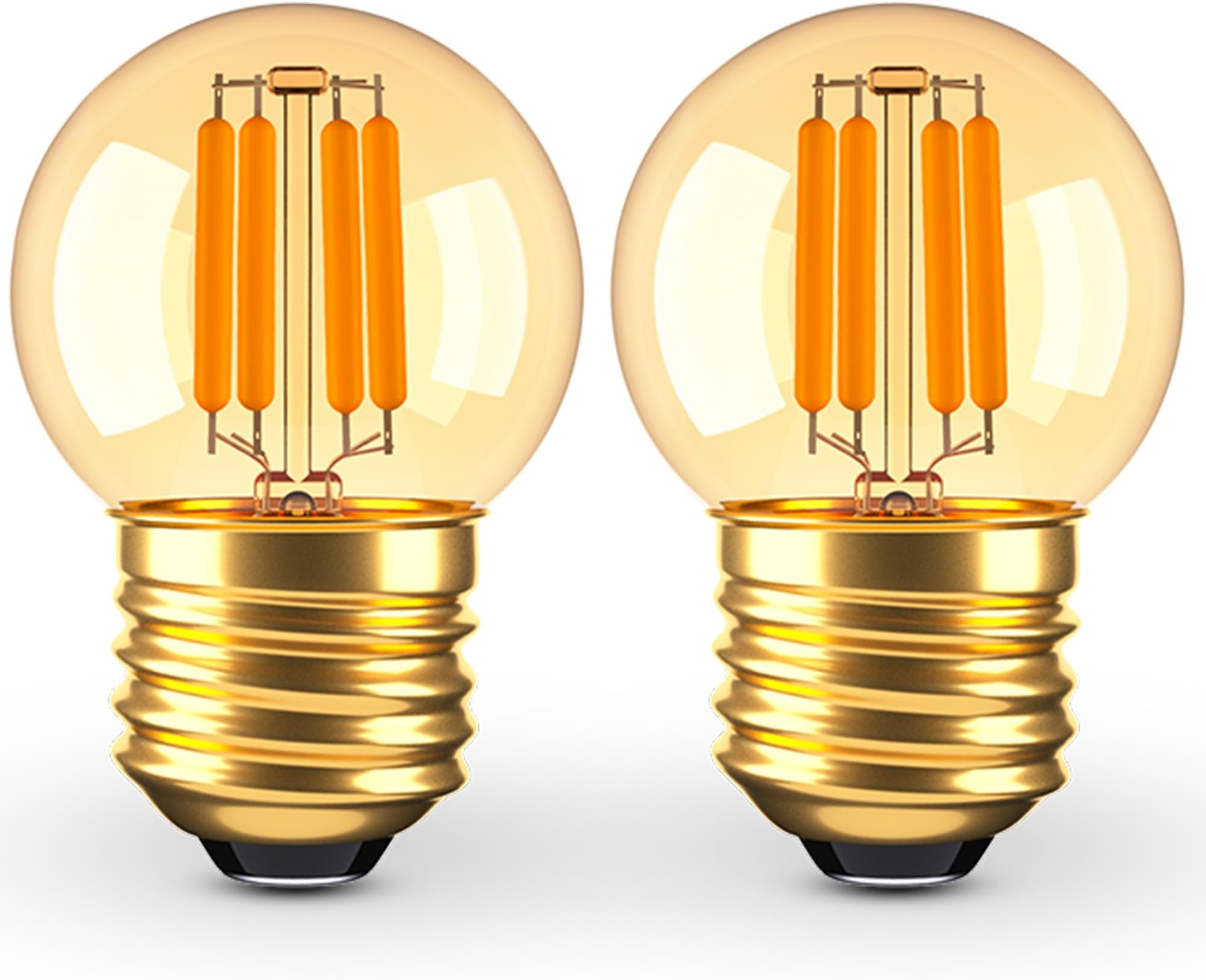 3 Watt Dimmable Low Wattage LED Bulbs Equivalent to 25 Watt Light Bulbs,E26 Standard Base G40 Small Globe Light Bulbs,2200K Warm Light for Bedroom Study Lighting,Amber Glass,110V,2PCS