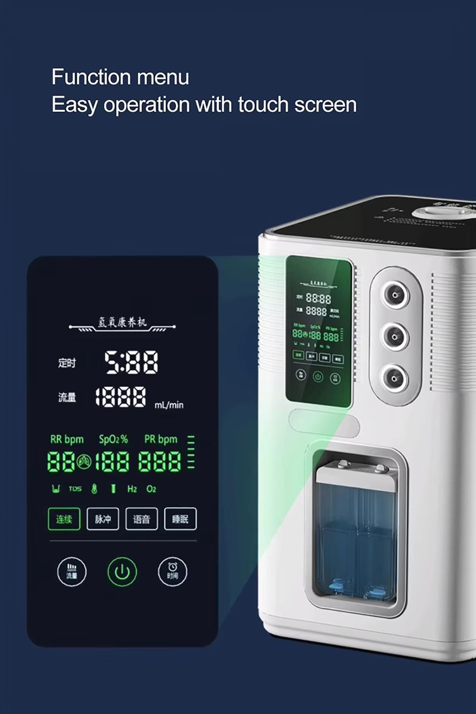 Urządzenie do inhalacji wodorem, przenośny generator wodoru PEM o wydajności 900–3000 ml/min, inhalator H2 o wysokiej czystości 99,99% z 3 portami, niski poziom hałasu 1500ml