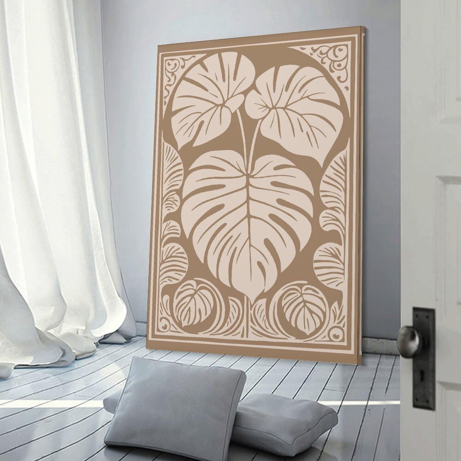 Junmoney Monstera Plant Art Nouveau Illustration Canvas Wall Art, 24x36inch(60x90cm), for Entrance Walls, Hall Decor Or Foyers, Wall Decor to Refresh Empty Corners
