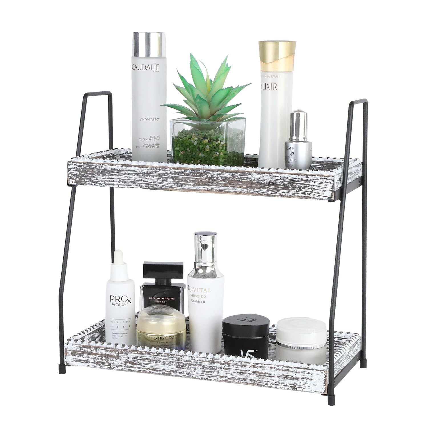 Photo 1 of Gurfuy Bathroom Vanity Organizer 2-Tier Wood Countertop Storage Counter Shelf for Makeup Skincare Perfume Jewelry Tray Spice Rack White