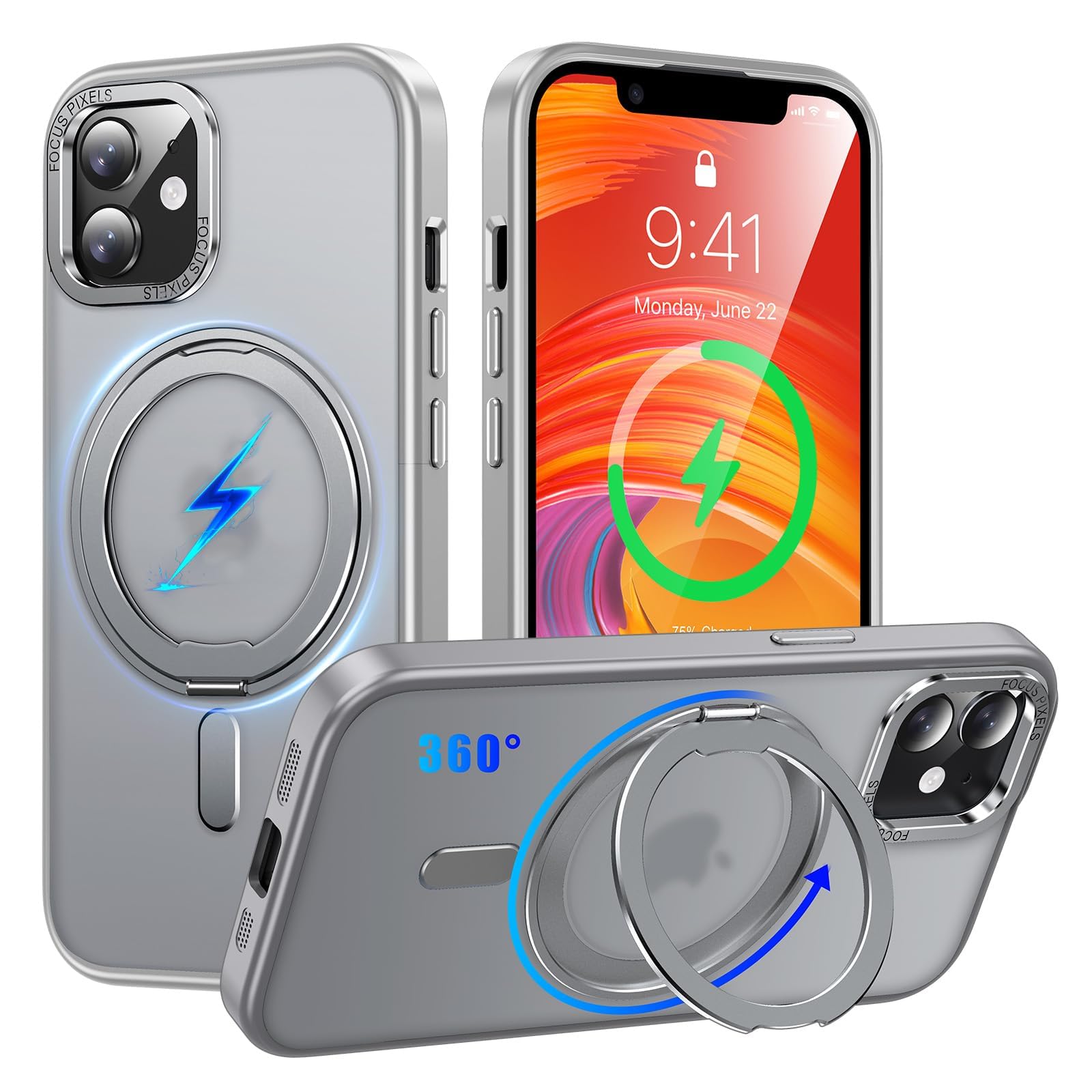 iPhone 12 / 12 Pro 用 ケース Magsafe対応 360°回…