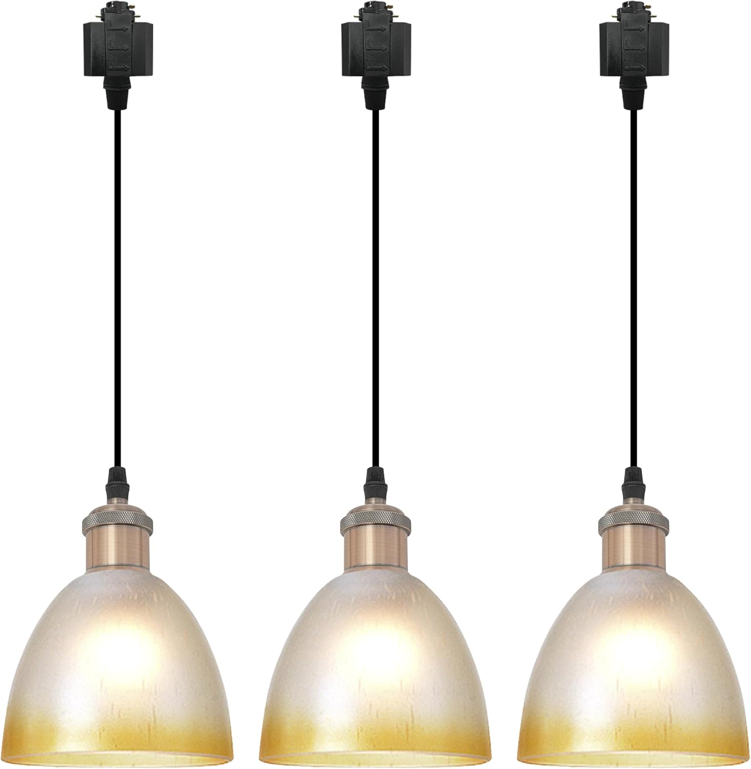 Kiven H-Type track lighting pendants,Modern h track pendant lights with Glass Globe,3-Light Track Lighting Fixture for Kitchen Island Hallway Restaurant,Copper Red Socket
