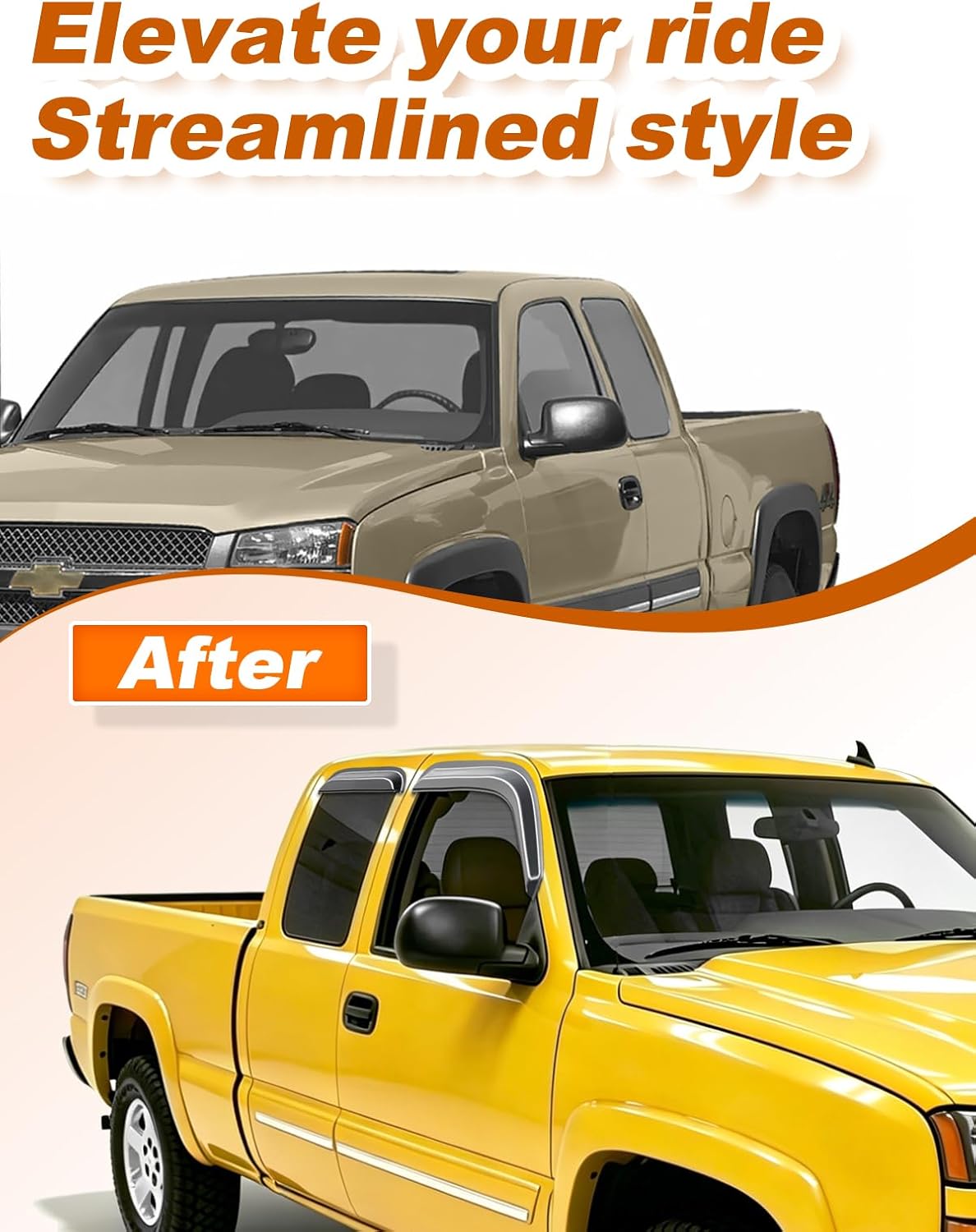 Extra-Thick Window Rain Guards Fit For Chevy Silverado/GMC Sierra 1999-2006 Extended Cab Rain Guard Truck Window Deflectors Side Window Visors Vent Shades Tape-on Vent Visors Car Accessories