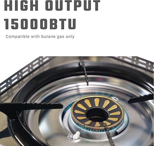 Miniatura 4 de Estufa de butano portátil de 15000 BTU quemador único para acampar cocinar al aire libre, cortavientos de doble capa de fuego ultra alto, quemador