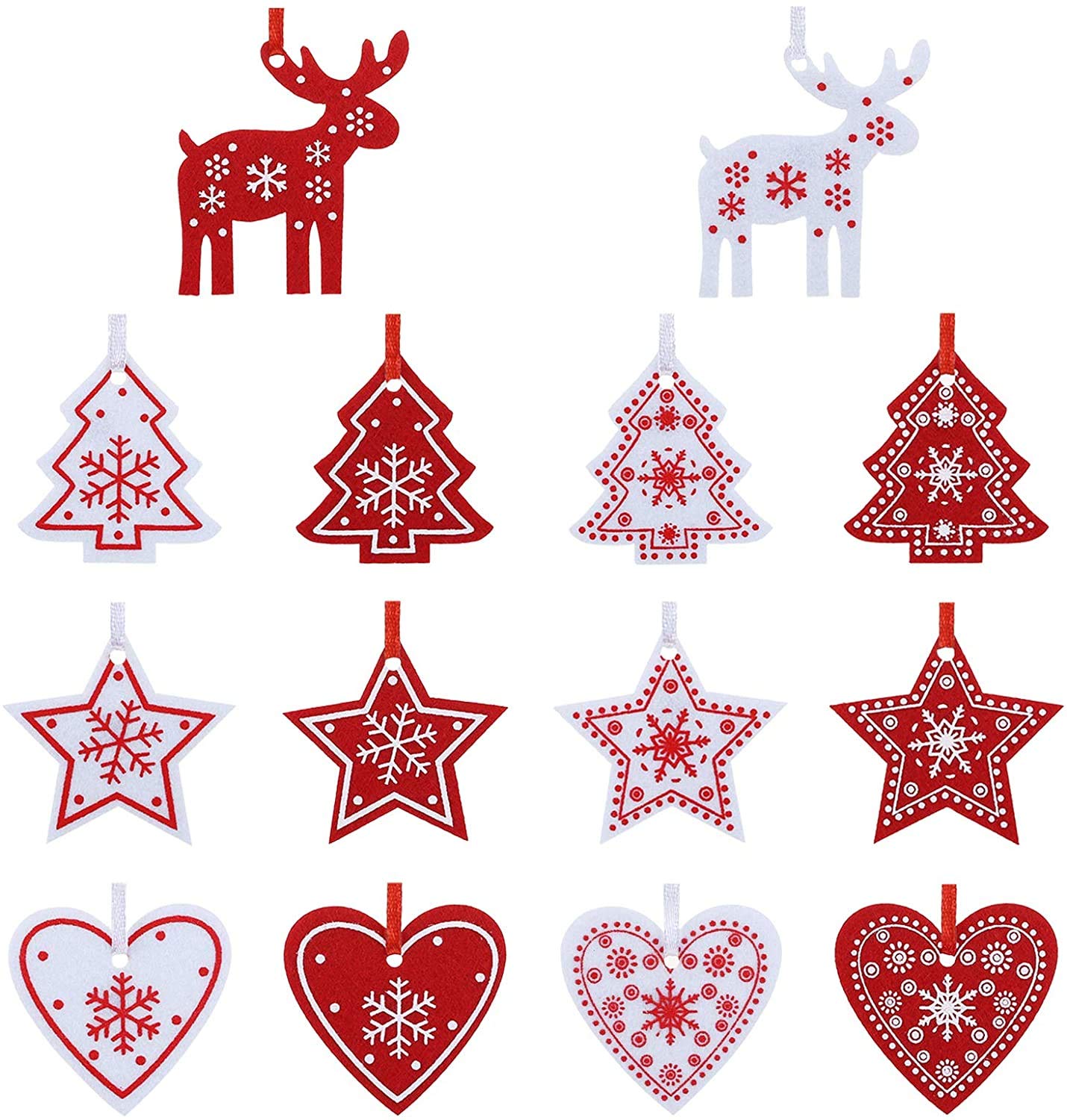 Naler 42 Adorno Fieltro Decorativo Navidad Fieltro Manualidades Rojo y Blanco para Decoración de Árboles de Navidad