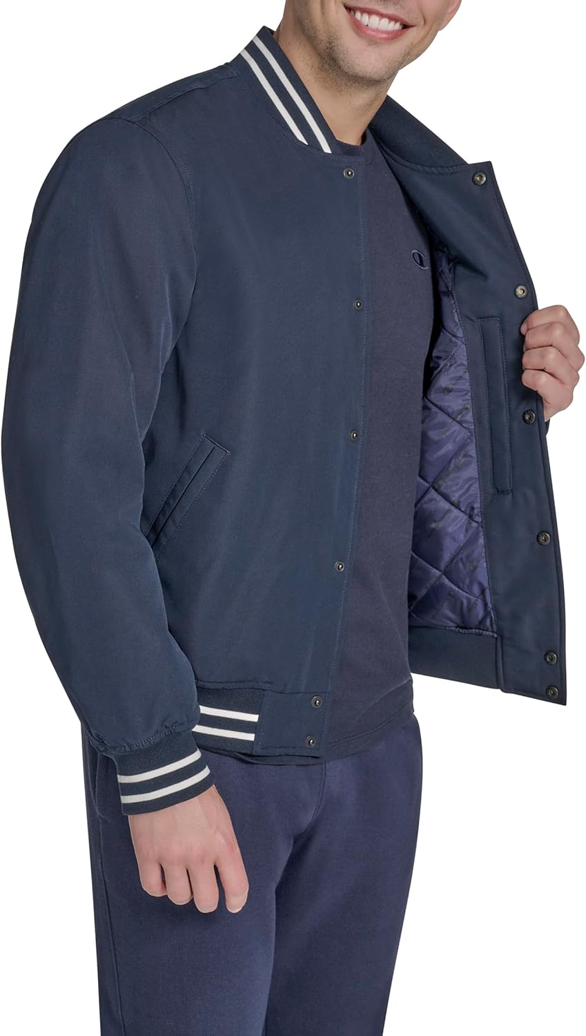 Champion Men's Logo Striped-trim Varsity Jacket