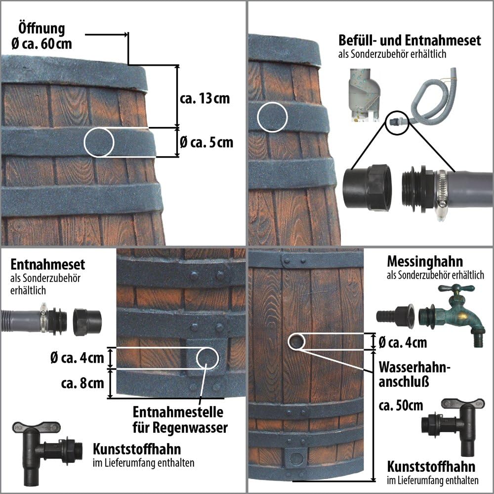 Beczka na deszczówkę, beczka na deszczówkę, beczka dębowa (210 l), brązowy