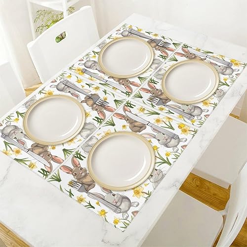 Miniatura 5 de Beautiful Flowers Bunny Placemats Set of 6 Resistant Table Mats Washable Place Mats for Dinner Party Table Decoration