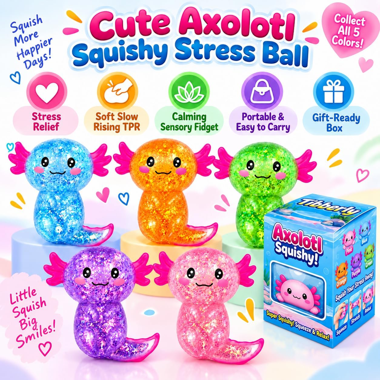 Axolotl Squishy Stress Ball, Cute Soft Slow Rising Squishy Toy, Calming Fidget Squeeze Toy Sensory Toy for Stress Relief Kids Adults image 2