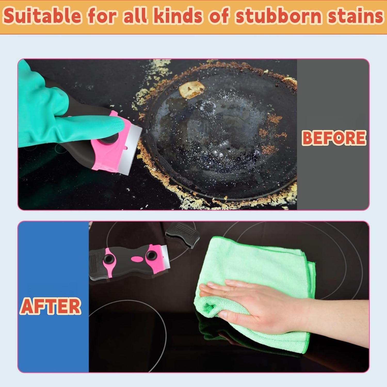 Razor Blade Scraper Tool Kit - 2Pack Heavy Duty Plastic Scrapers with 40 Blades | Non-Scratch Paint & Glass Top Stove Cleaner | Multi-Surface Scraper for Oven, Cooktop, Window, Floor Cleaning