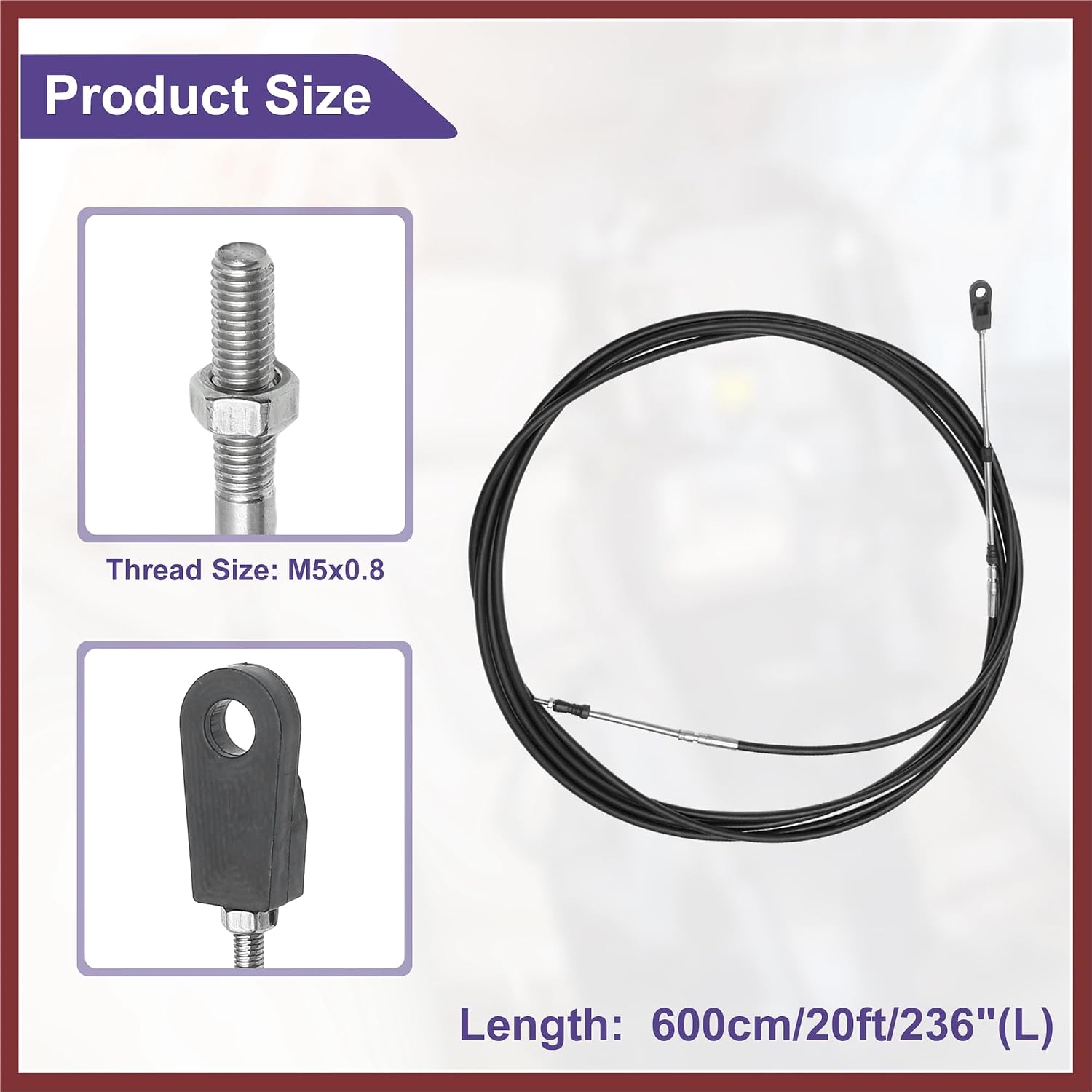 Universal 600cm 20FT 33C/3300 Marine Boat Throttle Shift Control Cable Black with Fastening Head for Yamaha Outboard Engine - Pack of 2 Replace Parts
