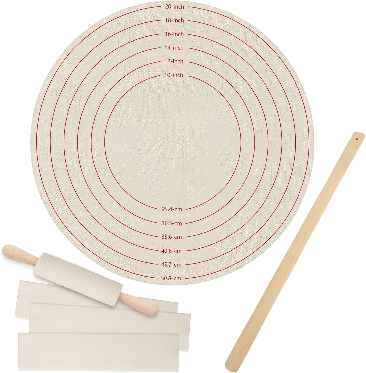 5 pcs christmas traditional norwegian lefse making kit, 20 inch pastry cloth and 3 pcs 11 x 2.5 inch rolling pin cover 24" wood turning stick for baking(not included board)