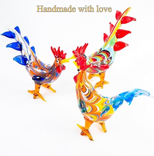 Miniatura 9 de Mini figuras de gallo de pollo de vidrio soplado, hechas a mano, pequeño compañero lindo coleccionable para adorno de escritorio (rojo)