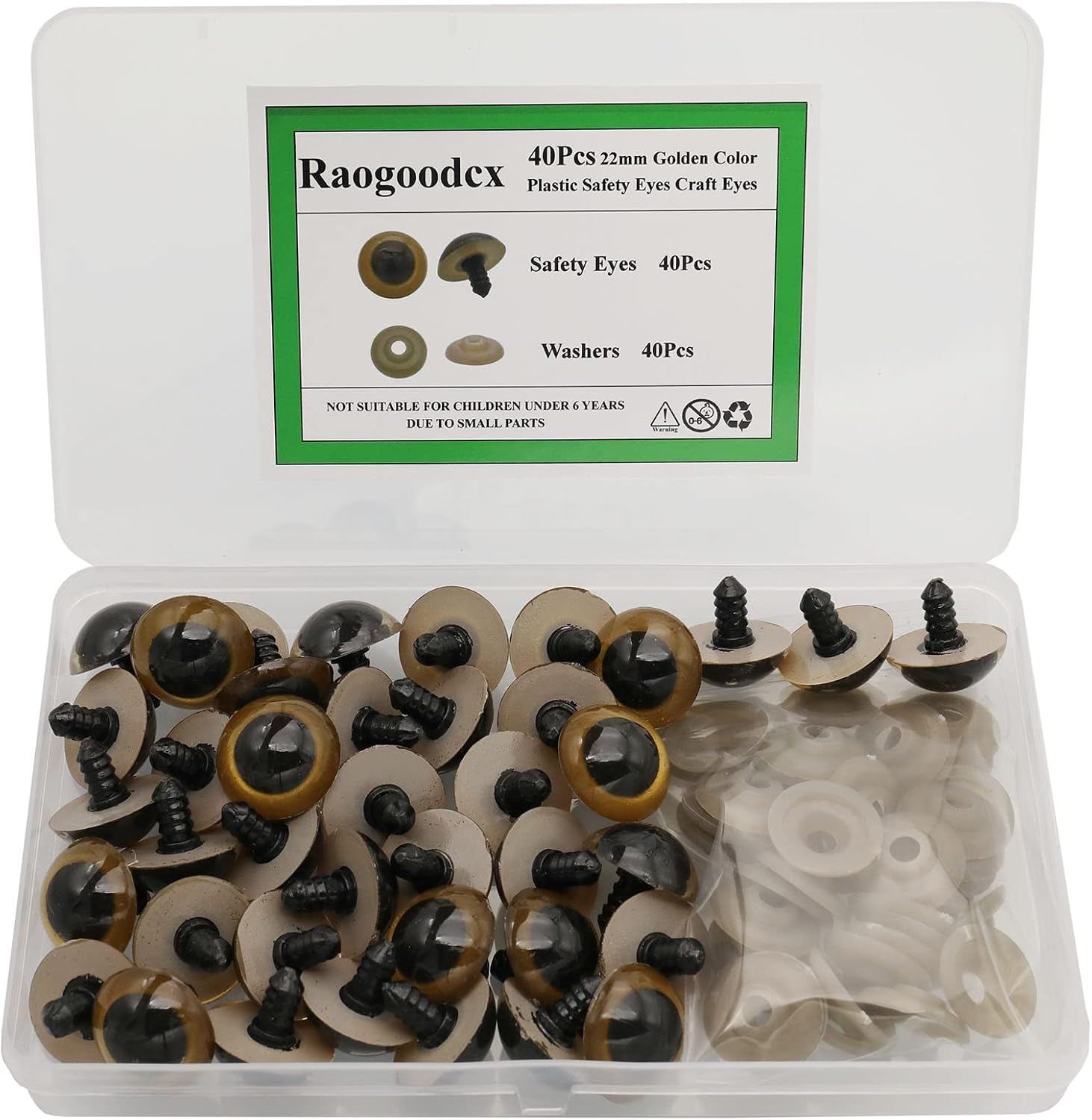 40Pcs 22mm Large Golden Color Plastic Safety Eyes Craft Safety Eyes DIY Eyes with Washers for Plush Animal Teddy Bear Doll Puppet Crafts