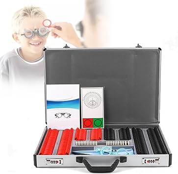 266 Pcs Optical Trial Lens Kit, Plastic Rim Aluminium Case Kit Set Trial Frame Optometry Optician Test, Eye Test Glasses Set, Ideal for Eye Examinations and Vision Testing