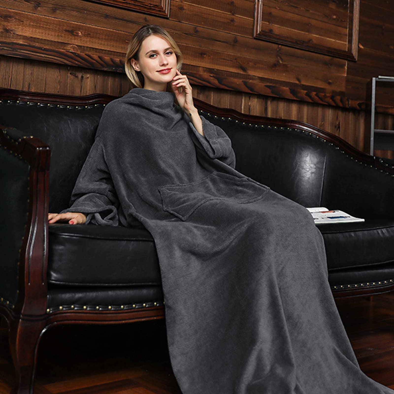 LumiSyne Batamanta con Mangas para Mujer Hombre Acogedora Manta Polar Suave Cálida Franela Invierno Manta De TV con Mangas Grande y Bolsillo Frontal Bata Manta Cómoda para Sala Estar Sofá 150×180cm