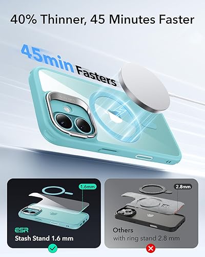 Vista 272 de ESR - Funda para iPhone 15 compatible con MagSafe, funda protectora de grado militar con soporte integrado, cubierta trasera resistente a