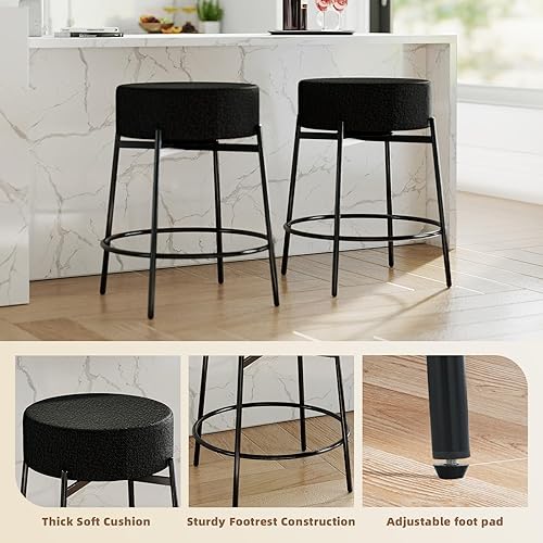 Miniatura 6 de SoarFlash - Juego de 2 taburetes de bar modernos giratorios, taburetes de barra de 24" Sherpa con asiento giratorio de altura de mostrador con