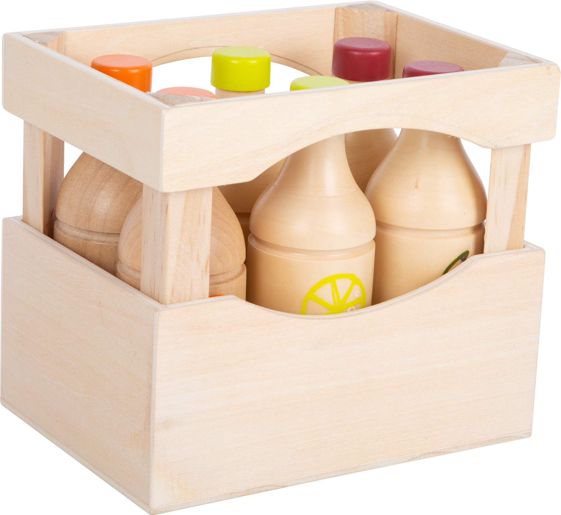small foot Flaschenkiste "fresh" aus Holz, 6 Flaschen aus 3 Sorten, Zubehör für Kaufmannsladen, ab 3 Jahren, 11739