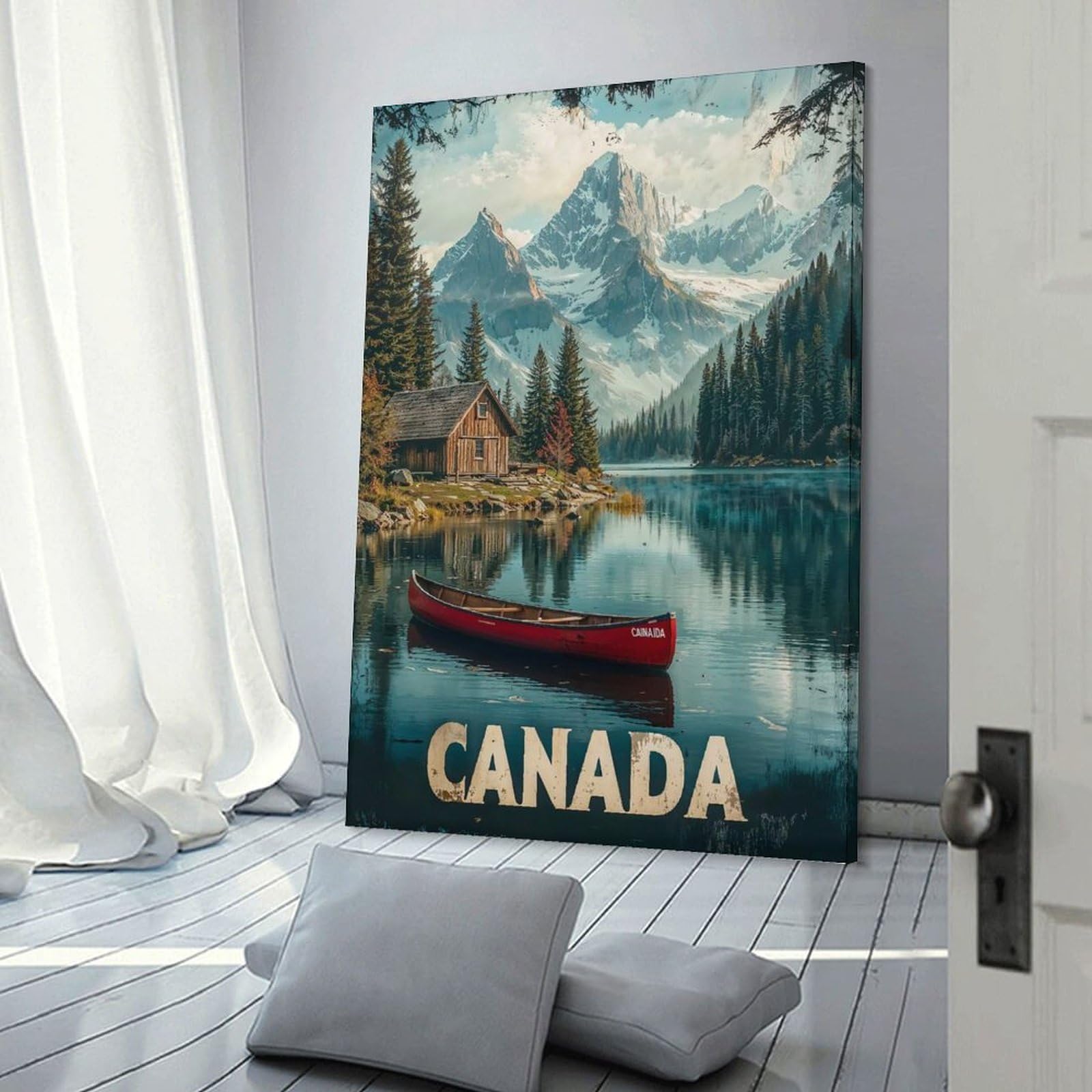 Junmoney Frame-Style-7 Canadian Mountain Lake Room Decor Wall Art 24X36inch(60X90cm), For Lounge Decor, Offices Or Entryway Styling, A Flexible Wall Accent For Shared Spaces