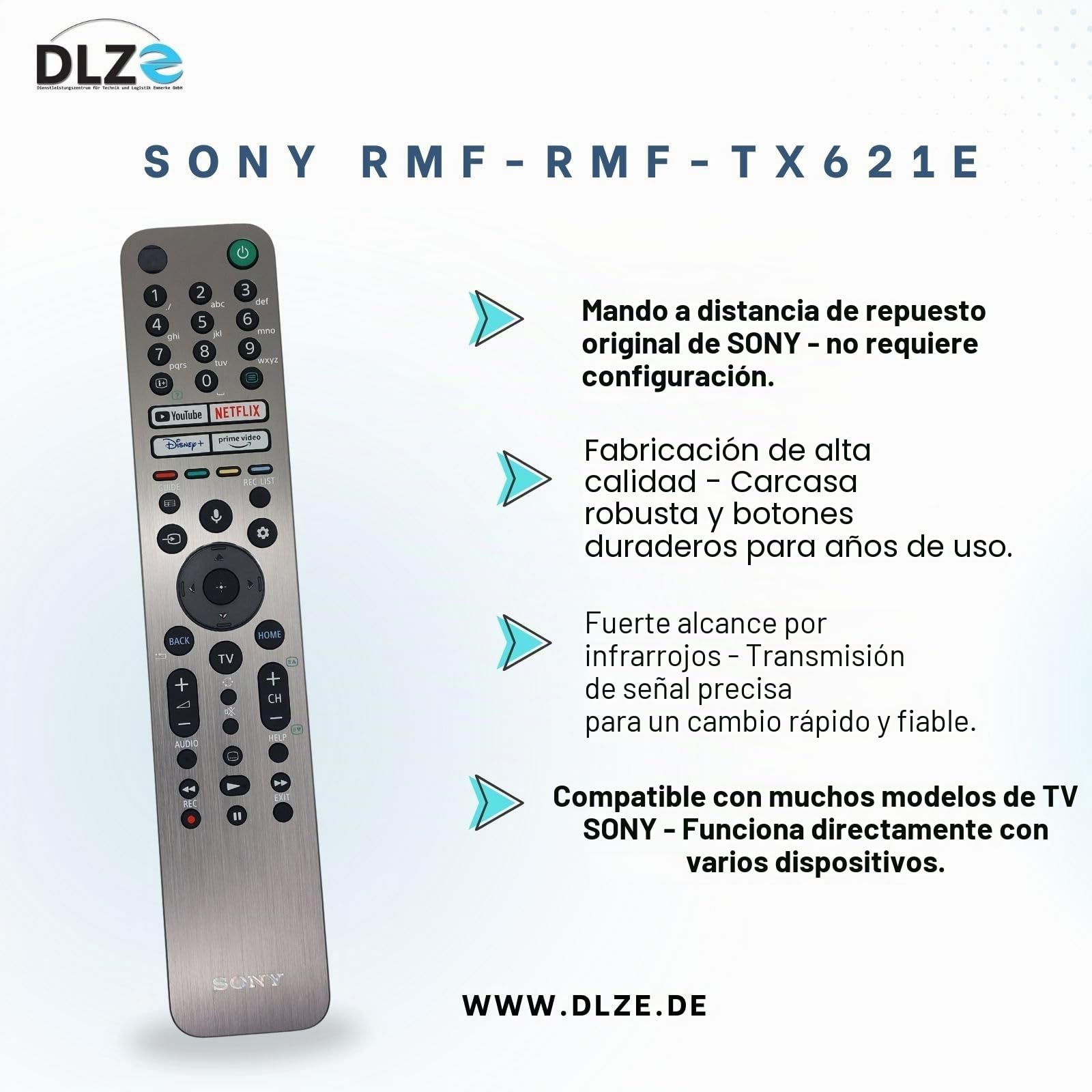 SONY Mando a Distancia Original RMF-TX621E, 100994912, Voice | Bluetooth control de voz búsqueda por voz iluminación de teclas botones de streaming