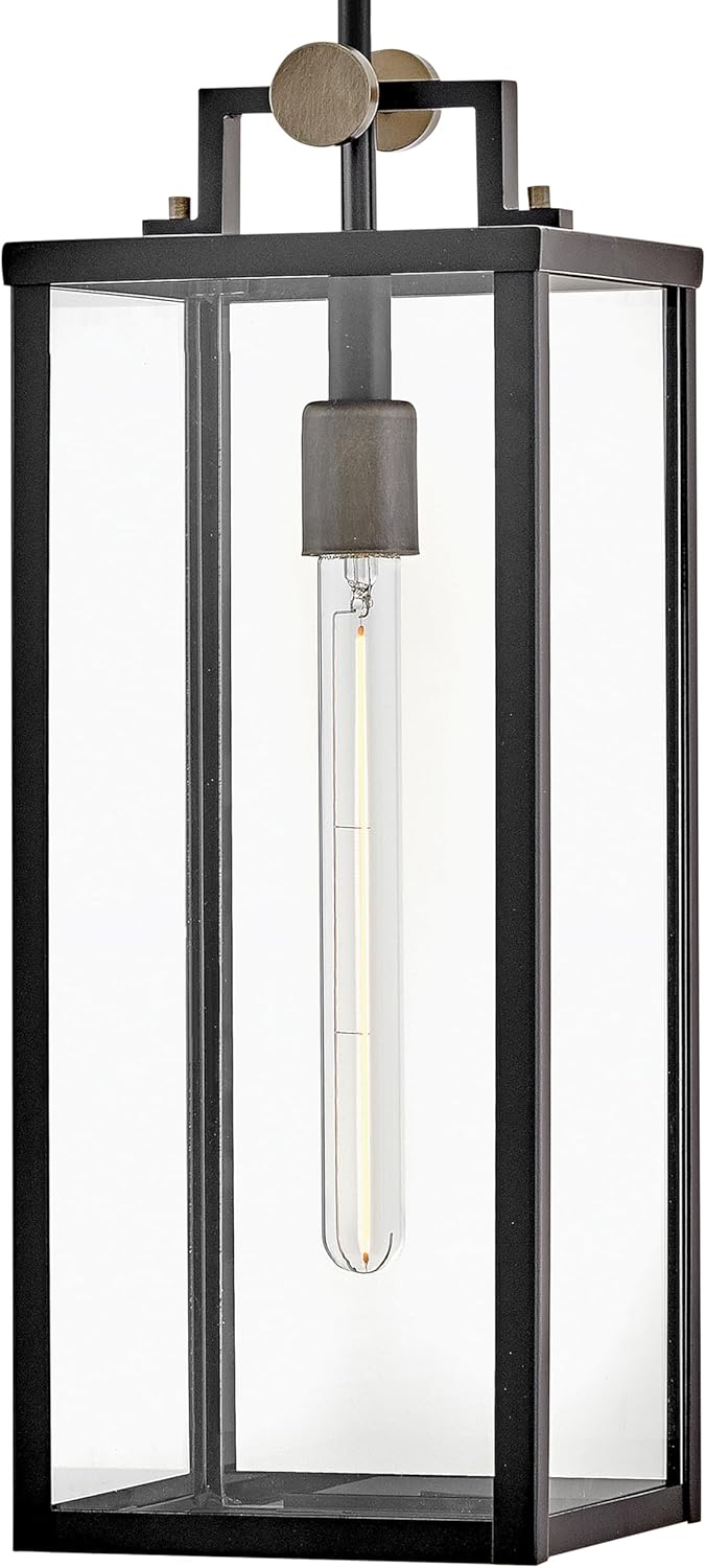Hinkley Catalina Outdoor Medium Hanging Lantern, Clear Glass, Transitional, Aluminum, Black Finish with Burnished Bronze Accent