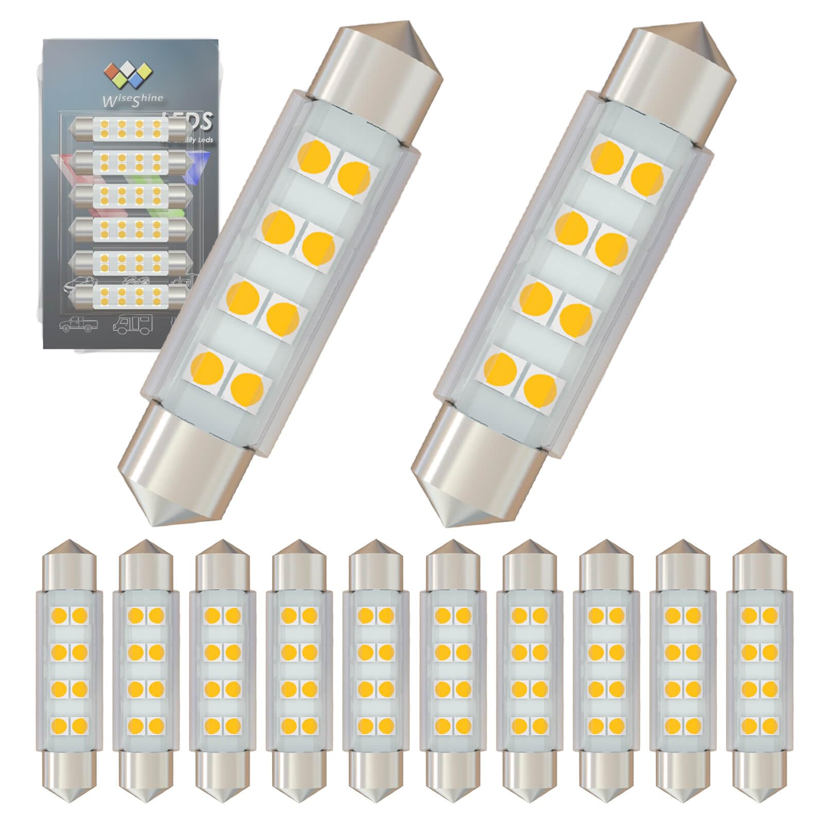 Wiseshine DC12V 41mm 42mm Festoon LED Bulb 578 LED Bulbs Warm White 3000k 211-2 LED Festoon Bulb for Camper RV Automotive Interior Dome Reading Map Cargo Lights (Pack 12)
