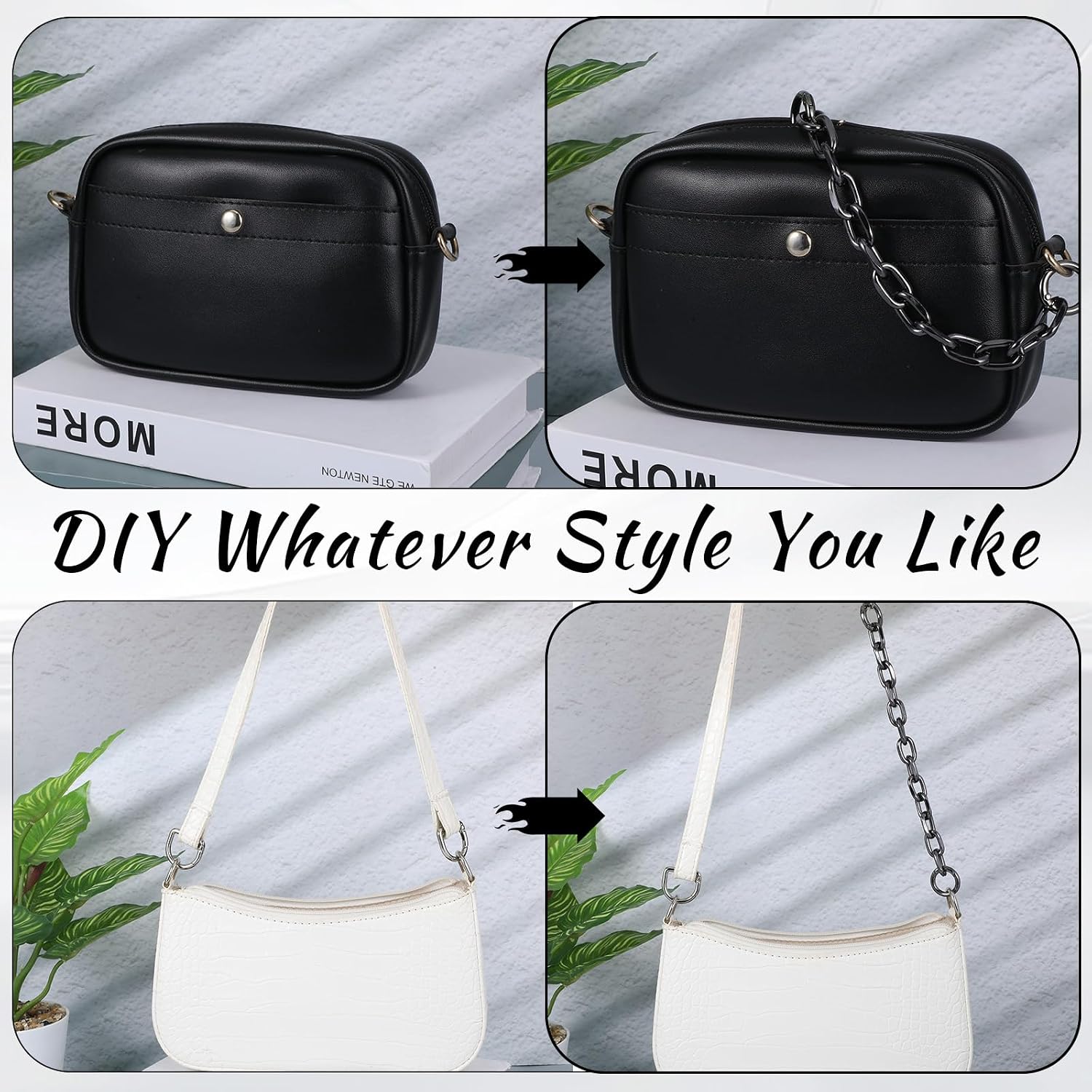 Heavy Chunky Link Chain Strap 8.6 Inch Aluminum Black