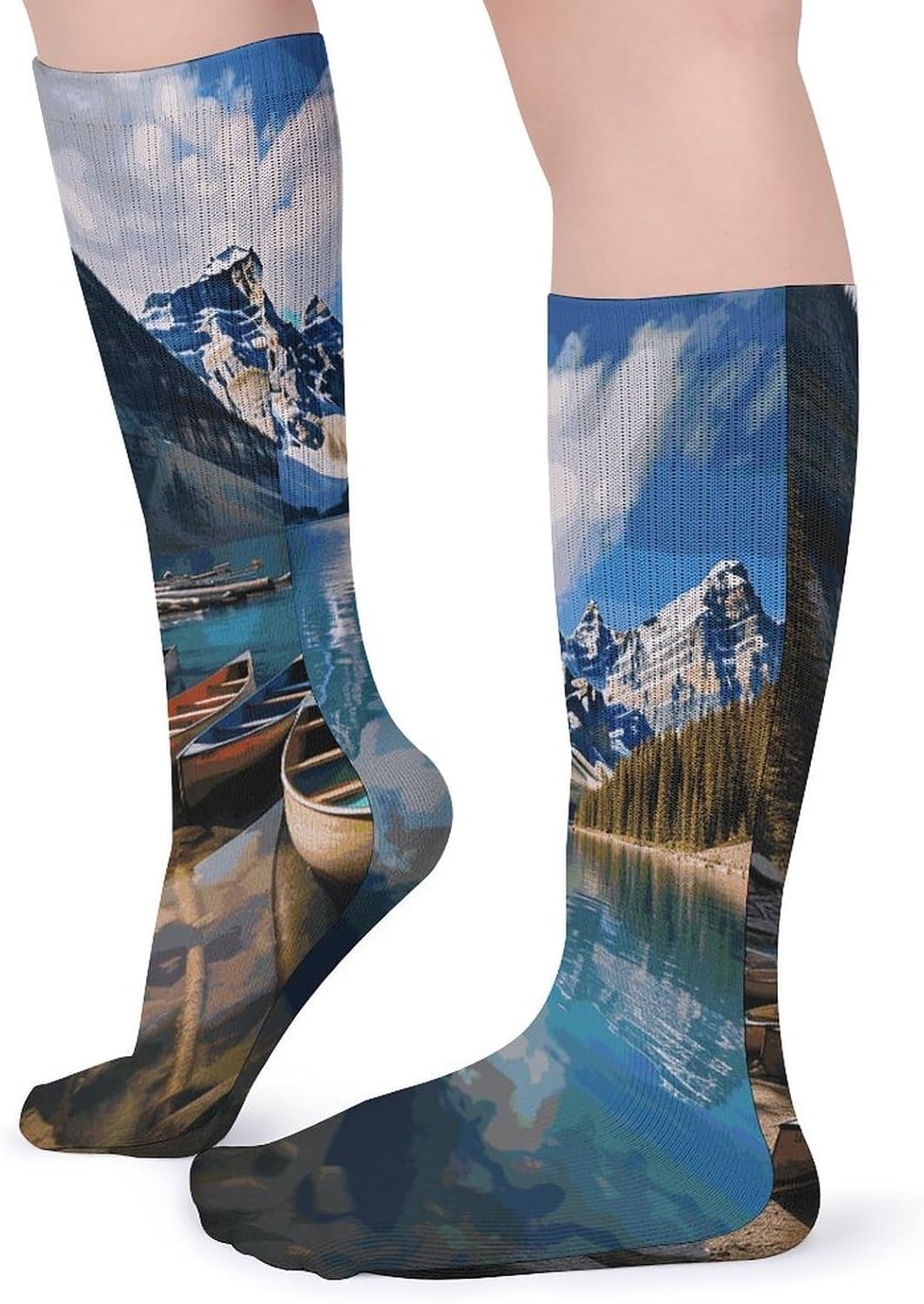Moraine Lake Canoes Knee High Socks Cozy Knee High Socks Soft Mid-Length Sock for All Seasons Daily Wear Adult