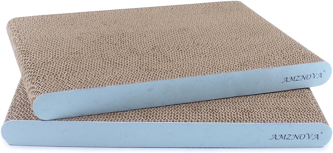 AMZNOVA Cat Scratching Pads Scratcher Cardboard Scratch Lounge Sofa Bed, Wide, Baby Blue, 2 Pack