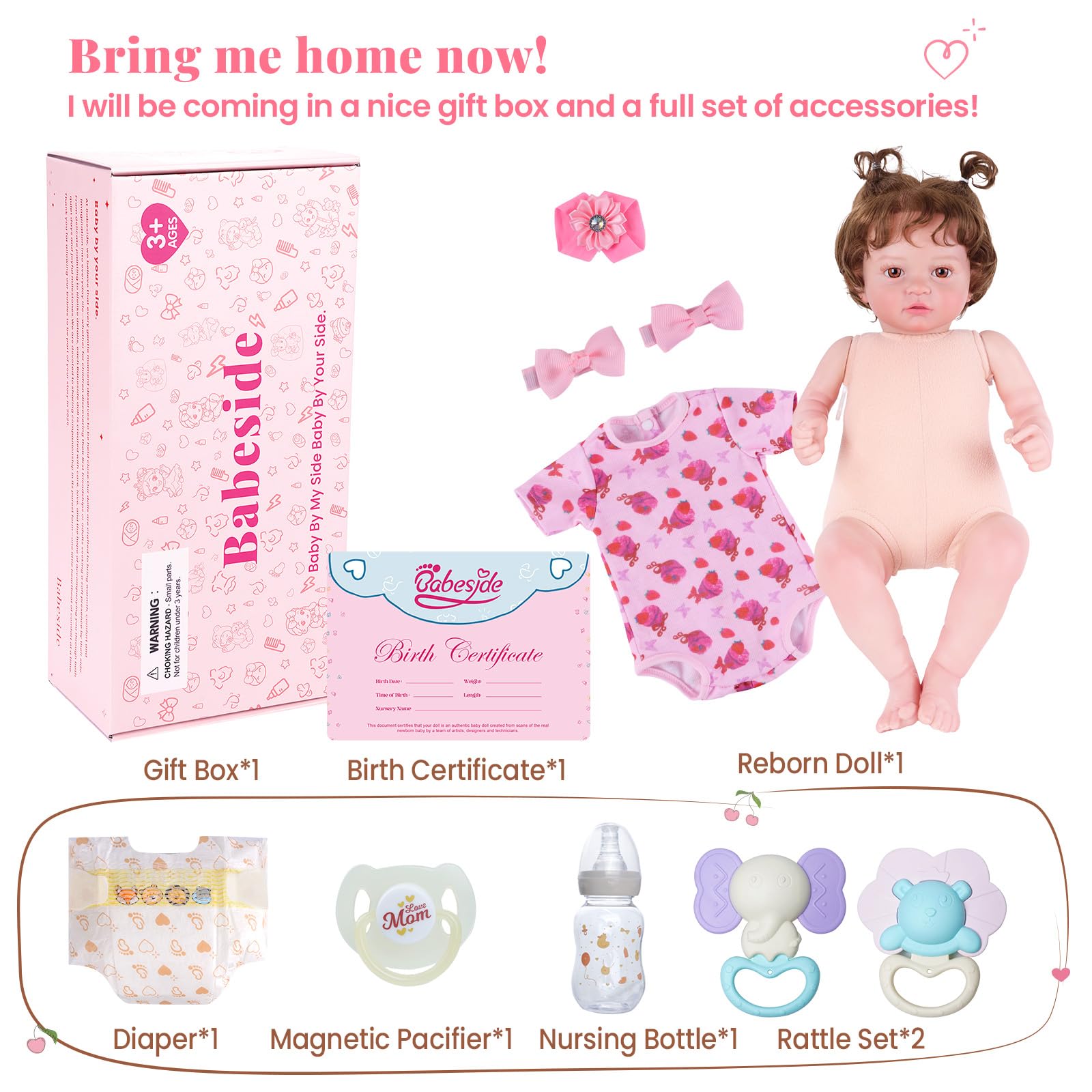 BABESIDE Reborn-Baby 20 Zoll Mädchen, Lebensechte Babypuppe Offene Augen | Realistische Reborn Puppe mit Weichem Stoffkörper und Vinylgliedmaßen, Zubehör Set, Geschenk für Kinder ab 3 Jahren