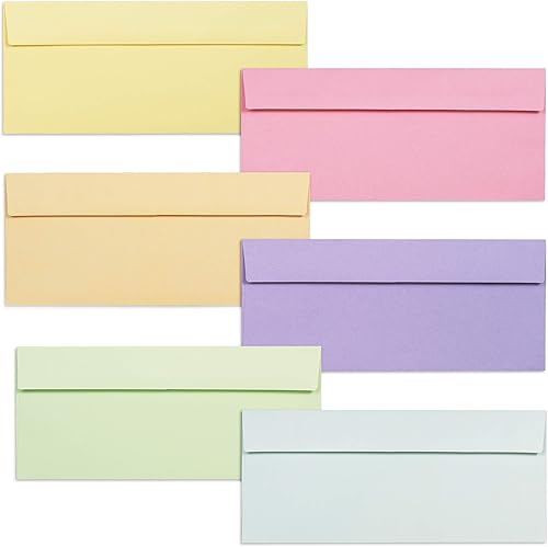 Sobres de colores tamaño carta, paquete de 36 sobres de negocios #10, 4 1/8 x 9 1/2 pulgadas, 6 colores pastel