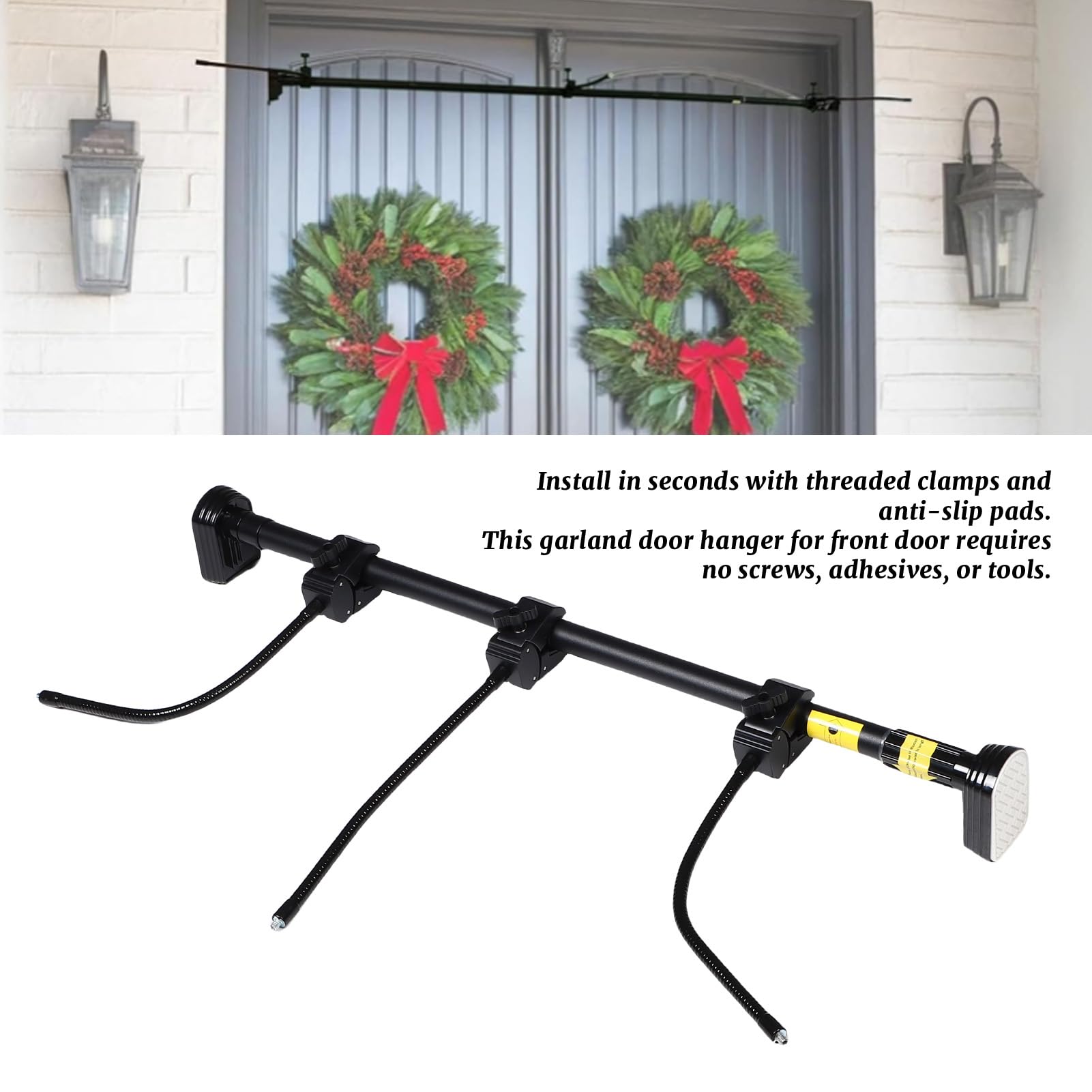 TOPINCN Colgador de Guirnalda Ajustable, Soporte de Guirnalda de Puerta Delantera Resistente para Coronas, Luces, Decoración Navideña, sin Instalación de Herramientas, Almohadillas