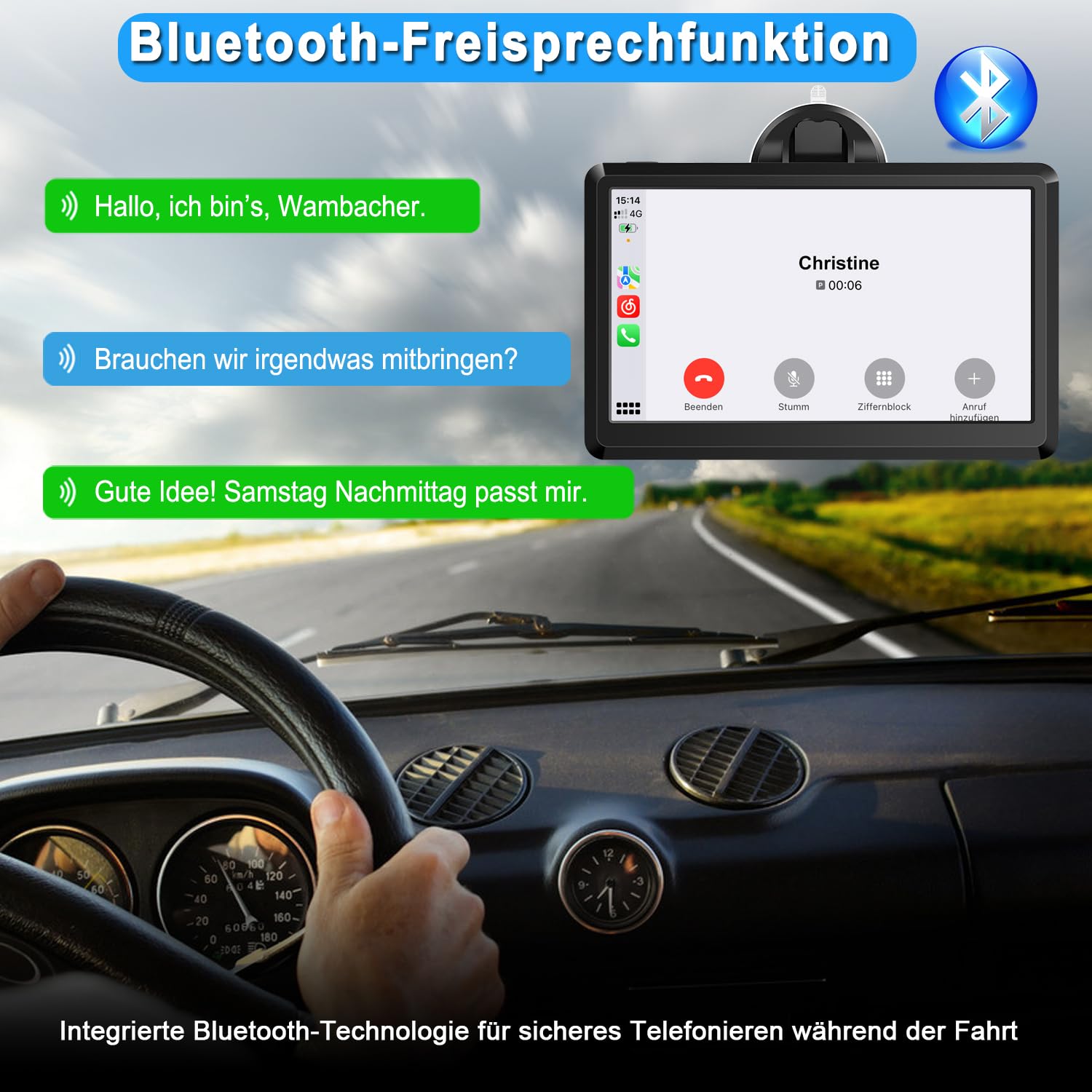Wireless CarPlay Display, Tragbare Autoradio mit Android Auto,Touchscreen Bildschirm, MirrorLink, Sprachsteuerung, Bluetooth Freisprechen, GPS Navigation, FM, AUX für Auto PKW LKW Wohnmobil