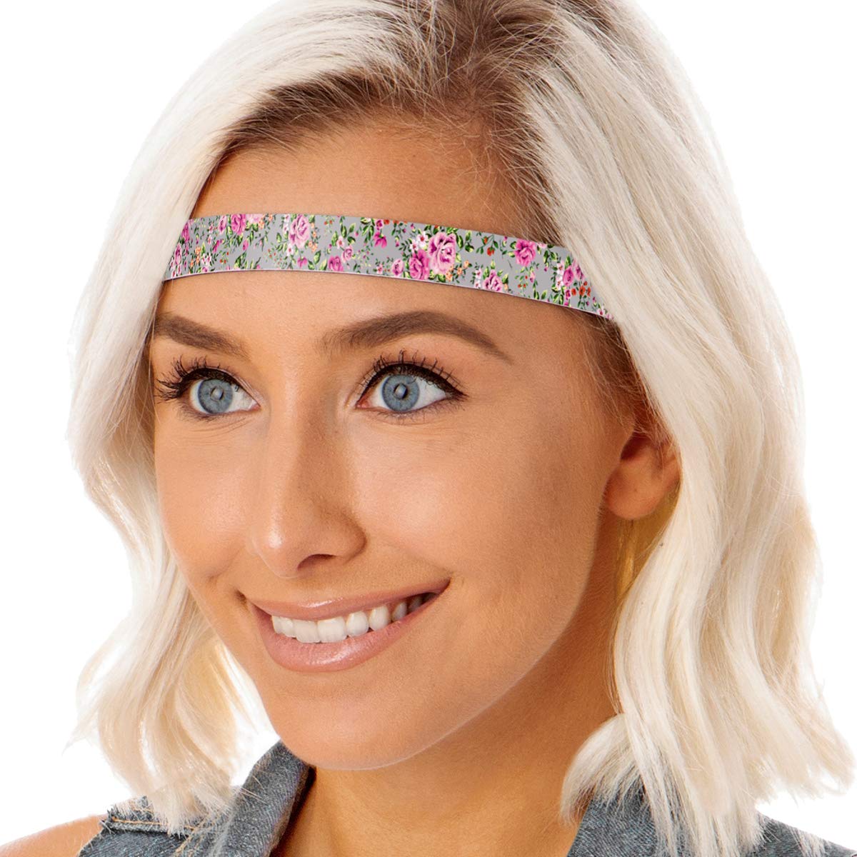 Hipsy Women's Adjustable NO SLIP Skinny Country Flower Headbands (Skinny L. Pink/L. Pink/White 3pk)