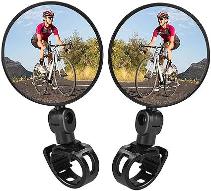 Linist Bicycle Mirror, Bicycle Cycling Rear View Safe Mirrors, Adjustable Rotatable Handlebars Mounted Plastic Convex Mirror for Cycle (1 Pair)