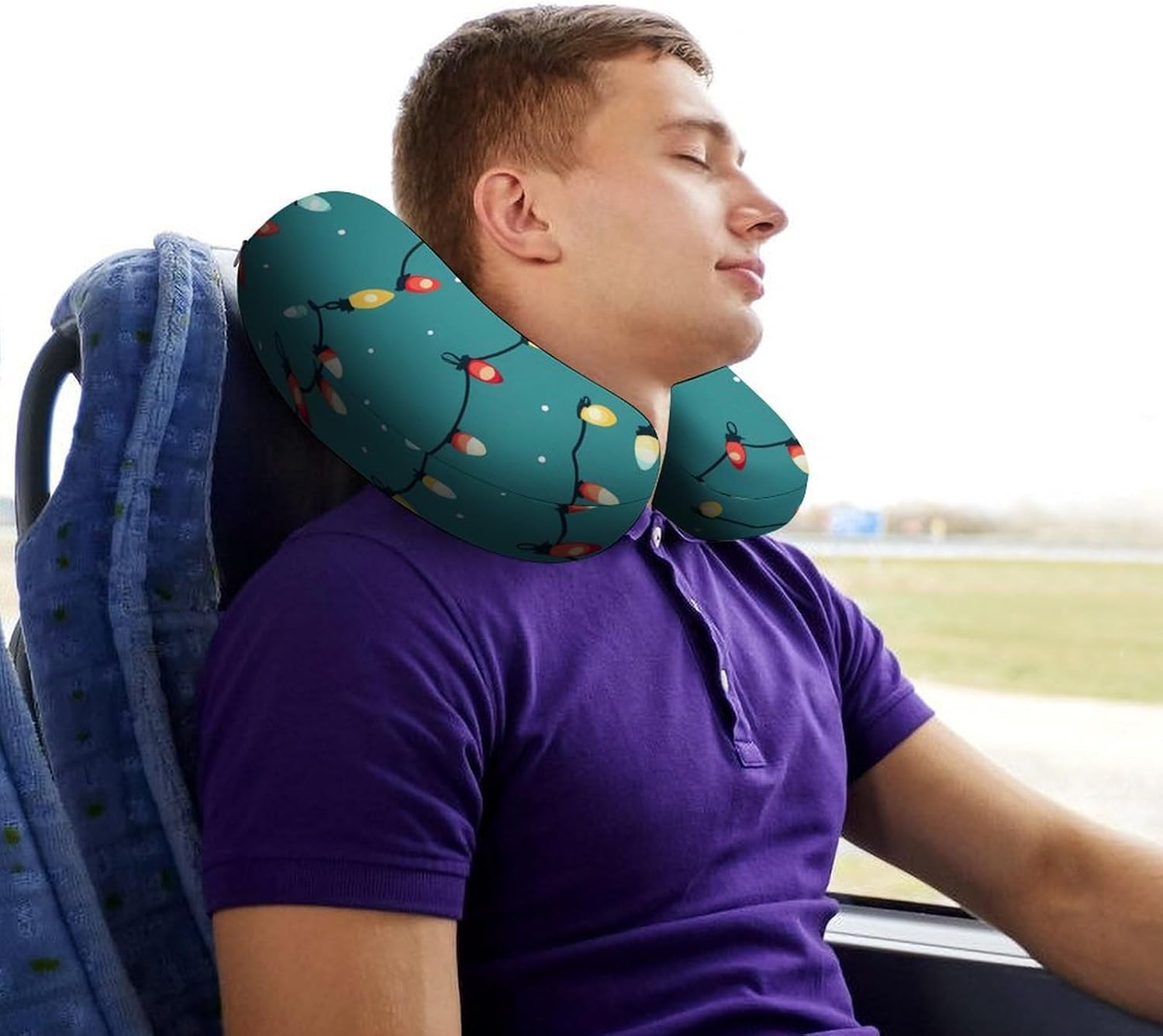 Christmas Light Pattern Memory Foam Pillows U Shaped Travel Neck Pillow